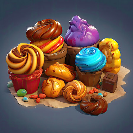 Illustration of tasty crispy pastry. 2d casual game style. Simple cartoon food illustration made with Generative AIの素材
