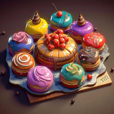 Illustration of tasty crispy pastry. 2d casual game style. Simple cartoon food illustration made with Generative AIの素材