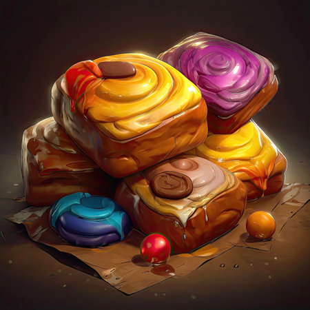 Illustration of tasty crispy pastry. 2d casual game style. Simple cartoon food illustration made with Generative AIの素材