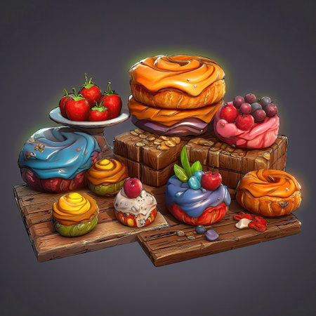 Illustration of tasty crispy pastry. 2d casual game style. Simple cartoon food illustration made with Generative AIの素材
