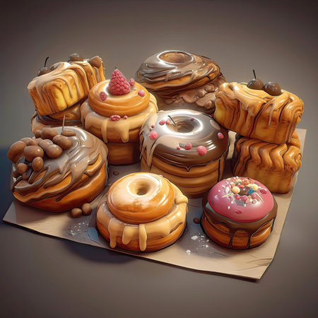 Illustration of tasty crispy pastry. 2d casual game style. Simple cartoon food illustration made with Generative AIの素材
