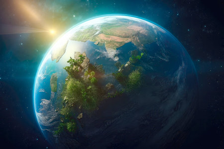 Earth day. Planet earth with green plants. Nature protection. Ecological illustration Made with Generative Aiの素材