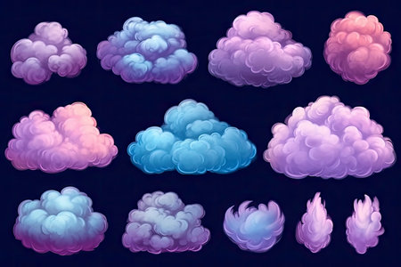 Colorful cartoon clouds made with Generative AIの素材