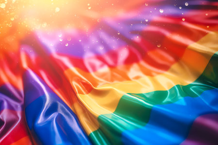 Silk satin lgbt flag background. Colorful blurred bokeh with beautiful light. Made with Generative AIの素材