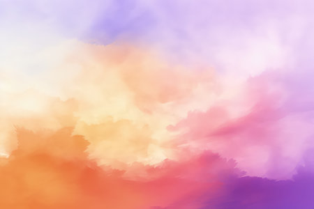 Abstract watercolor background, sunset sky colors, orange, pink, yellow, purple. Made with Generative AIの素材