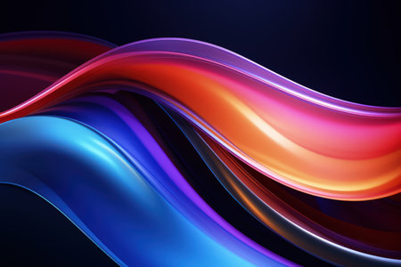 Trendy abstract colorful banner, curvy lines. Dark banner with colorful waves. Made with Generative AIの素材