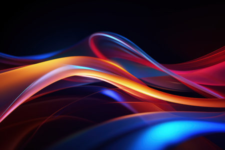 Trendy abstract colorful banner, curvy lines. Dark banner with colorful waves. Made with Generative AIの素材