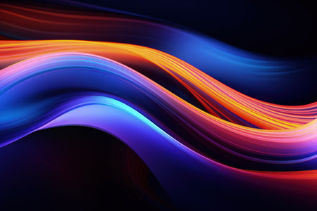 Trendy abstract colorful banner, curvy lines. Dark banner with colorful waves. Made with Generative AIの素材