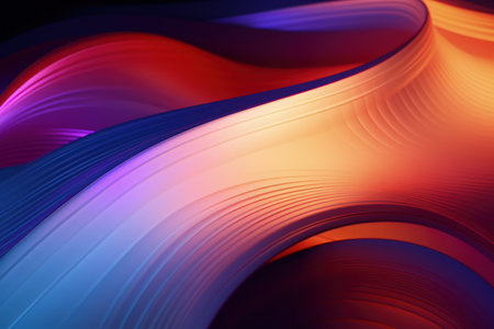 Trendy abstract colorful banner, curvy lines. Dark banner with colorful waves. Made with Generative AIの素材