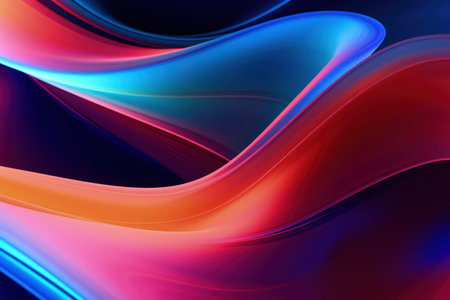 Trendy abstract colorful banner, curvy lines. Dark banner with colorful waves. Made with Generative AIの素材