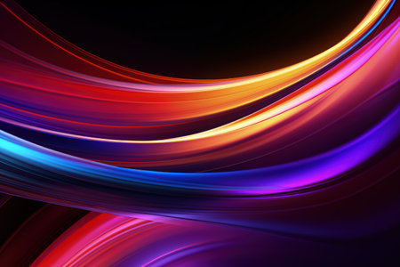 Trendy abstract colorful banner, curvy lines. Dark banner with colorful waves. Made with Generative AIの素材
