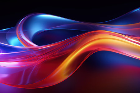 Trendy abstract colorful banner, curvy lines. Dark banner with colorful waves. Made with Generative AIの素材