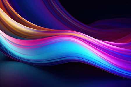 Trendy abstract colorful banner, curvy lines. Dark banner with colorful waves. Made with Generative AIの素材