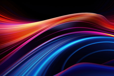 Trendy abstract colorful banner, curvy lines. Dark banner with colorful waves. Made with Generative AIの素材