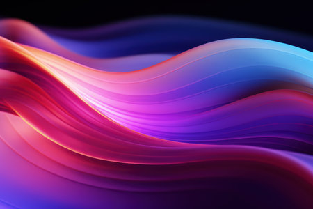 Trendy abstract colorful banner, curvy lines. Dark banner with colorful waves. Made with Generative AIの素材