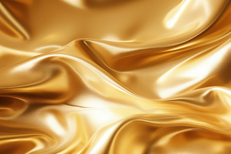 Gold fabric silk texture with light reflections. Made with Generative AIの素材