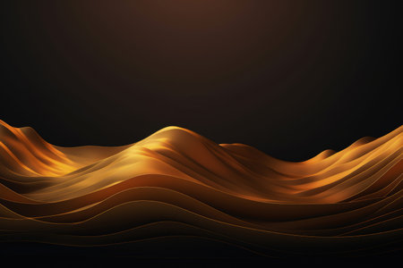 Gold mountains on a dark background. Luxury abstract banner. Flowing and shiny. Made with Generative AIの素材