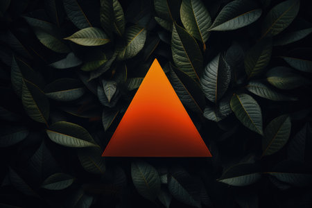 Image of leaves in with bright orange triangle, dark background. Made with Generative AIの素材
