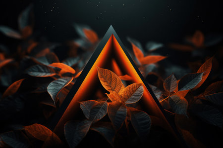 Image of leaves in with bright orange triangle, dark background. Made with Generative AIの素材