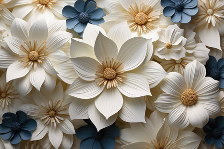 White paper flowers background. Textured flowers backdrop. Made with Generative AIの素材