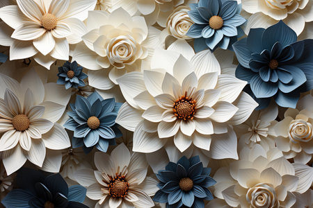 White paper flowers background. Textured flowers backdrop. Made with Generative AIの素材