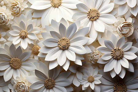 White paper flowers background. Textured flowers backdrop. Made with Generative AIの素材