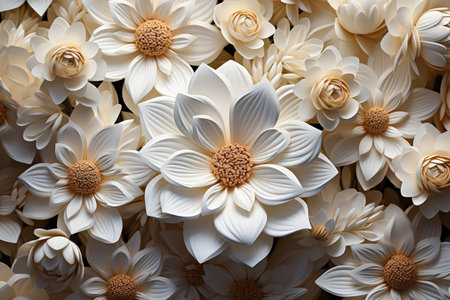 White paper flowers background. Textured flowers backdrop. Made with Generative AIの素材