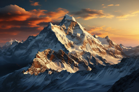 Everest mountain in beautiful cinematic light, snowy mountains. Amazing landscape made with Generative AIの素材