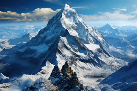 Everest mountain in beautiful cinematic light, snowy mountains. Amazing landscape made with Generative AIの素材