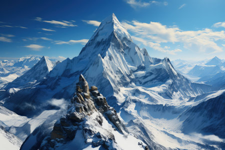 Everest mountain in beautiful cinematic light, snowy mountains. Amazing landscape made with Generative AIの素材