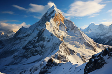 Everest mountain in beautiful cinematic light, snowy mountains. Amazing landscape made with Generative AIの素材