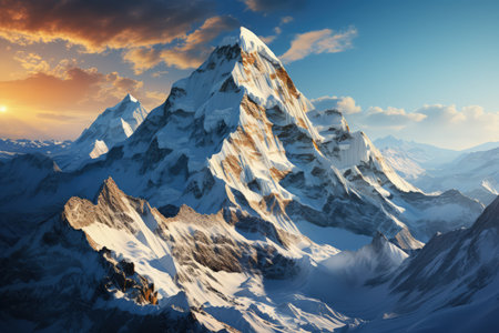 Everest mountain in beautiful cinematic light, snowy mountains. Amazing landscape made with Generative AIの素材