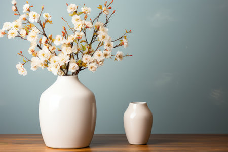 Luxury wall and vase with beautiful flowers in vase decoration, textured wall, empty space. Made with Generative AIの素材