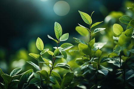 Delicately natural fresh leaf background in soft daylight with beautiful bokeh and pastel green colors, close-up macro. Made with Generative AIの素材