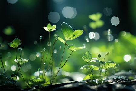 Delicately natural fresh leaf background in soft daylight with beautiful bokeh and pastel green colors, close-up macro. Made with Generative AIの素材
