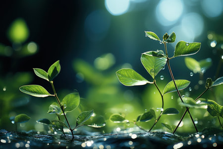 Delicately natural fresh leaf background in soft daylight with beautiful bokeh and pastel green colors, close-up macro. Made with Generative AIの素材