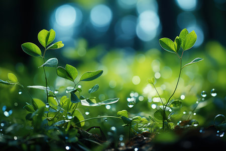 Delicately natural fresh leaf background in soft daylight with beautiful bokeh and pastel green colors, close-up macro. Made with Generative AIの素材