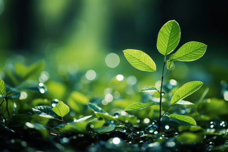 Delicately natural fresh leaf background in soft daylight with beautiful bokeh and pastel green colors, close-up macro. Made with Generative AIの素材
