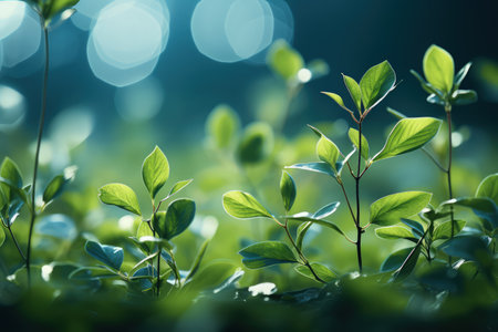 Delicately natural fresh leaf background in soft daylight with beautiful bokeh and pastel green colors, close-up macro. Made with Generative AIの素材