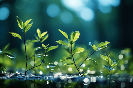 Delicately natural fresh leaf background in soft daylight with beautiful bokeh and pastel green colors, close-up macro. Made with Generative AIの素材