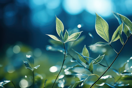 Delicately natural fresh leaf background in soft daylight with beautiful bokeh and pastel green colors, close-up macro. Made with Generative AIの素材