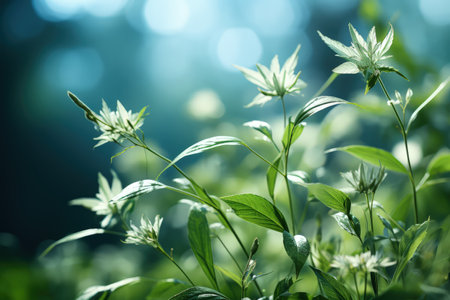 Delicately natural fresh leaf background in soft daylight with beautiful bokeh and pastel green colors, close-up macro. Made with Generative AIの素材