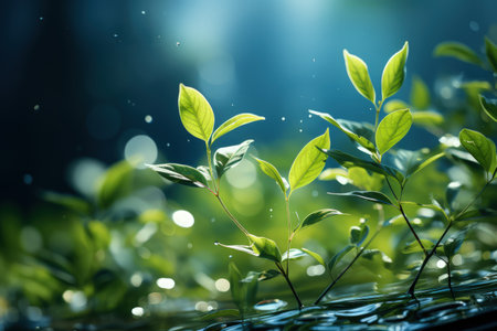 Delicately natural fresh leaf background in soft daylight with beautiful bokeh and pastel green colors, close-up macro. Made with Generative AIの素材