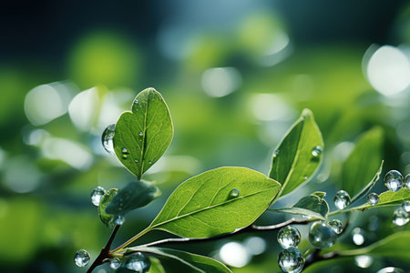 Delicately natural fresh leaf background in soft daylight with beautiful bokeh and pastel green colors, close-up macro. Made with Generative AIの素材