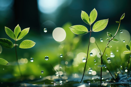 Delicately natural fresh leaf background in soft daylight with beautiful bokeh and pastel green colors, close-up macro. Made with Generative AIの素材