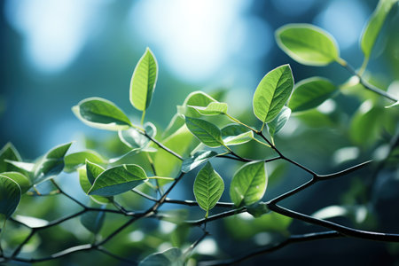 Delicately natural fresh leaf background in soft daylight with beautiful bokeh and pastel green colors, close-up macro. Made with Generative AIの素材