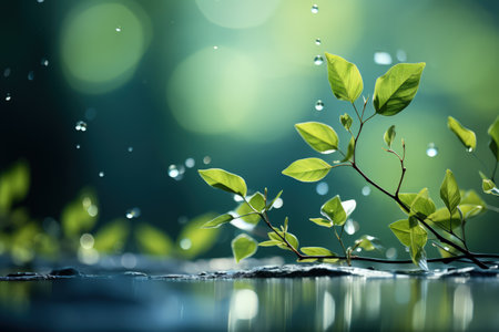 Delicately natural fresh leaf background in soft daylight with beautiful bokeh and pastel green colors, close-up macro. Made with Generative AIの素材