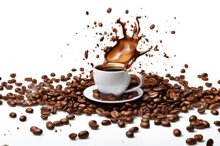 Coffee and chocolate splash, fluid burst isolated on white. Made with Generative AIの素材
