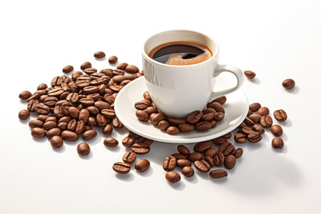 Cup of coffee with coffee beans in bag. Made with Generative AIの素材