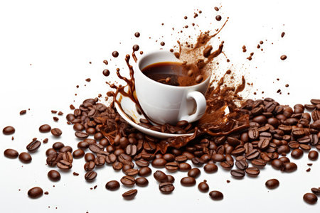 Coffee and chocolate splash, fluid burst isolated on white. Made with Generative AIの素材
